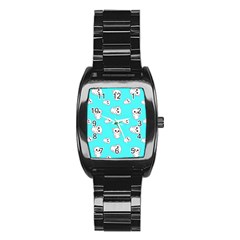 Azure Blue And Crazy Kitties Pattern, Cute Kittens, Cartoon Cats Theme Stainless Steel Barrel Watch by Casemiro