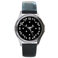 Black And White Baseball Motif Pattern Round Metal Watch by dflcprintsclothing