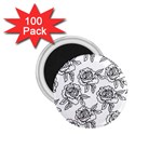 Line Art Black And White Rose 1.75  Magnets (100 pack)  Front