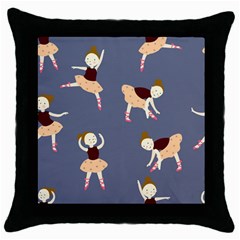 Cute  Pattern With  Dancing Ballerinas On The Blue Background Throw Pillow Case (black) by EvgeniiaBychkova