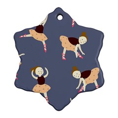 Cute  Pattern With  Dancing Ballerinas On The Blue Background Ornament (snowflake) by EvgeniiaBychkova
