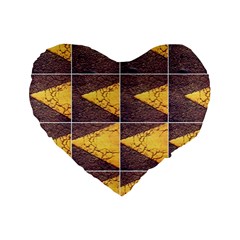 Yellow, Traffic, Cone, Arrow, Cracks, Asphalt  Standard 16  Premium Heart Shape Cushions by ScottFreeArt