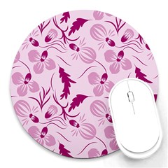 Dark Pink Flowers Round Mousepads by Eskimos