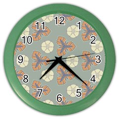 Flowers Leaves  Floristic Pattern Color Wall Clock by SychEva