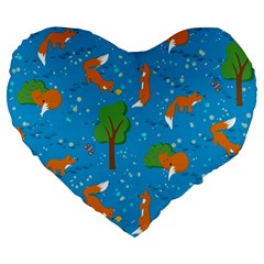 Red Fox In The Forest Large 19  Premium Flano Heart Shape Cushions by SychEva