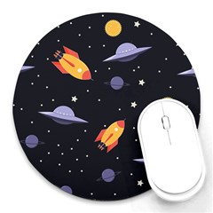 Cosmos Rockets Spaceships Ufos Round Mousepads by Sapixe
