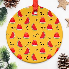 Slices Of Juicy Red Watermelon On A Yellow Background Round Ornament (two Sides) by SychEva