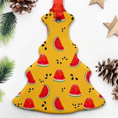 Slices Of Juicy Red Watermelon On A Yellow Background Ornament (christmas Tree)  by SychEva