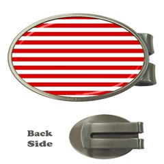Red And White Stripes Pattern, Geometric Theme Money Clips (oval)  by Casemiro