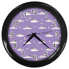 Pug Dog On A Cloud Wall Clock (black) by SychEva