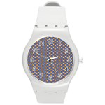 Yellow Circles On A Purple Background Round Plastic Sport Watch (M) Front