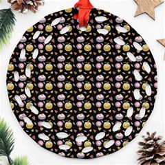 Shiny Pumpkins On Black Background Round Filigree Ornament (two Sides) by SychEva