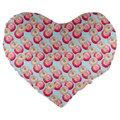 Pink And White Donuts On Blue Large 19  Premium Heart Shape Cushions by SychEva