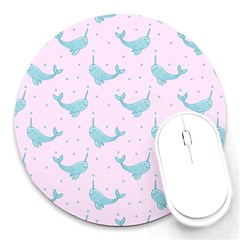 Narwales Stars  Pattern Pink Round Mousepads by Littlebird