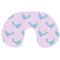 Narwales Stars  Pattern Pink Travel Neck Pillow by Littlebird