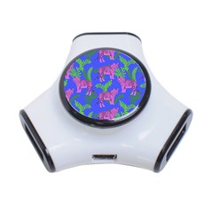 Pink Tigers On A Blue Background 3-port Usb Hub by SychEva