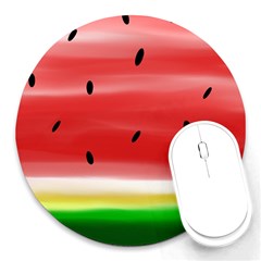 Painted Watermelon Pattern, Fruit Themed Apparel Round Mousepads by Casemiro