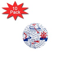 Nautical Cats Seamless Pattern 1  Mini Magnet (10 Pack)  by Jancukart