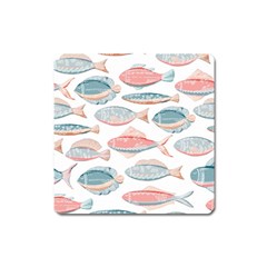 Hand-drawn-seamless-pattern-with-cute-fishes-doodle-style-pink-blue-colors Square Magnet by Jancukart