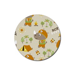 Seamless-pattern-vector-with-funny-boy-scout-scout-day-background Rubber Round Coaster (4 Pack) by Jancukart