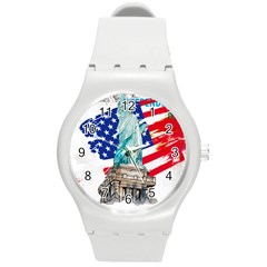 Statue Of Liberty Independence Day Poster Art Round Plastic Sport Watch (m) by Jancukart