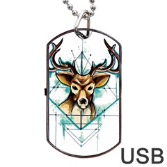 Deer-unicorn-tattoo-drawing-vector-watercolor Dog Tag Usb Flash (one Side) by Jancukart
