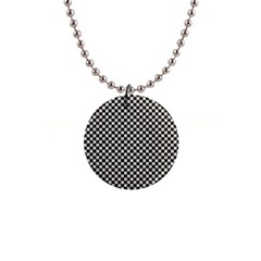 Black And White Watercolored Checkerboard Chess 1  Button Necklace by PodArtist