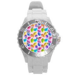 Pattern Illustration Background Abstract Leaves To Dye Round Plastic Sport Watch (l) by Wegoenart