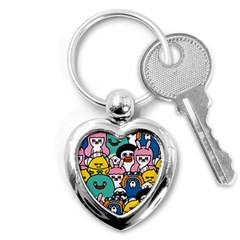 Illustration Animals Cartoon Background Pattern Key Chain (heart) by Sudhe