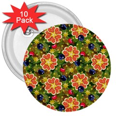 Fruits Star Blueberry Cherry Leaf 3  Buttons (10 Pack)  by Ravend