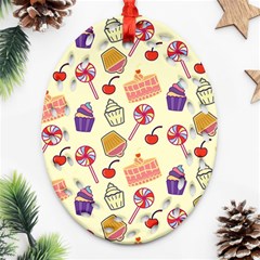 Cupcake Pattern Lollipop Ornament (oval Filigree) by Wegoenart