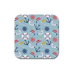 Nautical-marine-symbols-seamless-pattern Rubber Square Coaster (4 Pack) by Jancukart