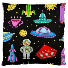 Seamless Pattern With Space Object Ufo Rocket Alien Hand Drawn Element Space Large Flano Cushion Case (one Side) by Wegoenart