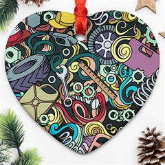 Cartoon-cute-doodles-hand-drawn-auto-service-seamless-pattern Heart Ornament (two Sides) by Wegoenart