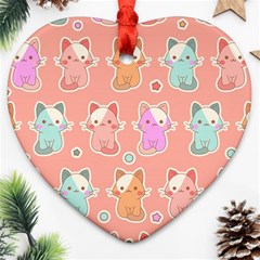 Cute Kawaii Kittens Seamless Pattern Ornament (heart) by Wegoenart