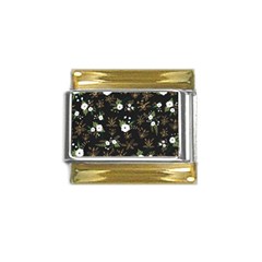 Black And White Floral Textile Digital Art Abstract Pattern Gold Trim Italian Charm (9mm) by danenraven