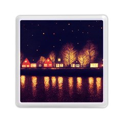 Night Houses River Bokeh Leaves Fall Autumn Memory Card Reader (square) by danenraven