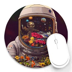 Astronaut Universe Planting Flowers Cosmos Jpg Round Mousepad by Pakemis