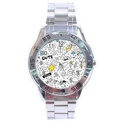 Set Cute Colorful Doodle Hand Drawing Stainless Steel Analogue Watch by Pakemis