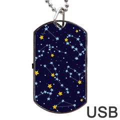 Seamless Pattern With Cartoon Zodiac Constellations Starry Sky Dog Tag Usb Flash (one Side) by Pakemis