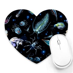 Colorful Abstract Pattern Consisting Glowing Lights Luminescent Images Marine Plankton Dark Backgrou Heart Mousepad by Pakemis