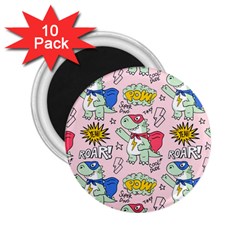 Seamless-pattern-with-many-funny-cute-superhero-dinosaurs-t-rex-mask-cloak-with-comics-style-inscrip 2 25  Magnets (10 Pack)  by Pakemis