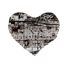 Antique Oriental Town Map  Standard 16  Premium Flano Heart Shape Cushions by ConteMonfrey