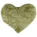 Vintage Mapa Mundi  Large 19  Premium Flano Heart Shape Cushions Back
