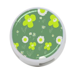 Daisy Flowers Lime Green White Forest Green  4-port Usb Hub (one Side) by Mazipoodles