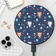Cute-astronaut-cat-with-star-galaxy-elements-seamless-pattern Wireless Fast Charger(black) by Vaneshart