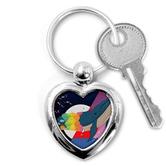 Whale Moon Ocean Digital Art Key Chain (heart) by Jancukart