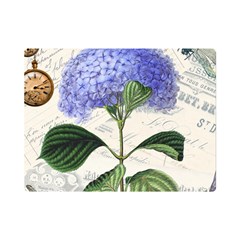 Blue Hydrangea Flower Painting Vintage Shabby Chic Dragonflies One Side Premium Plush Fleece Blanket (mini) by danenraven