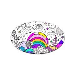 Rainbow Fun Cute Minimal Doodle Drawing Art Sticker Oval (10 Pack) by Ravend