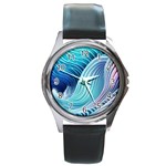 Ocean Waves Pastel Round Metal Watch Front